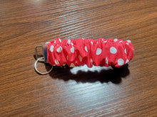 Load image into Gallery viewer, Red Polka Dot Scrunchie Wristlet Keychain
